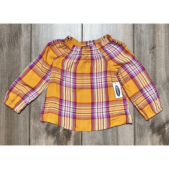 Old Navy Plaid Balloon Sunflower Gold Top - Picture 2 of 10